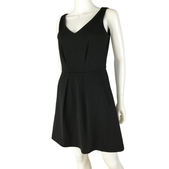 Loft Ponte Dress Womens sz 6 Black Pockets V-Neck Office Career Stretch NEW - Picture 1 of 11